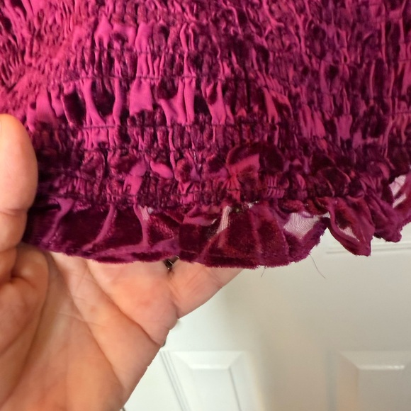 Pink Purple Puff Sleeve Burn Out Velvet Smocked Crop Blouse Bustier Sexy - Picture 3 of 7